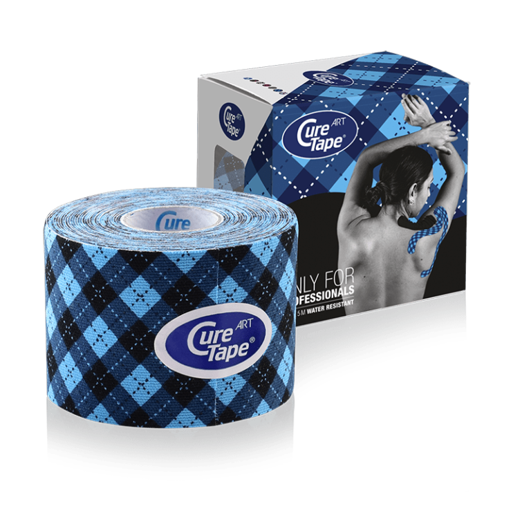 curetape-classic-art-kinesiology-tape-product-tartan-blue-and-black-printed-pattern-design-5cm-x-5m-1-single-roll-with-box-packaging-lr-image