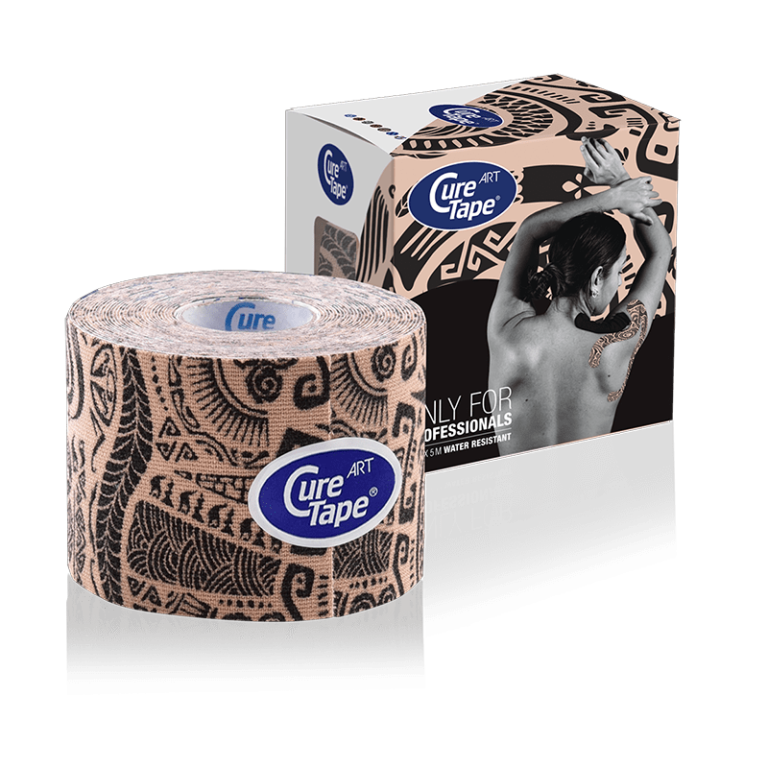 curetape-classic-art-kinesiology-tape-product-tattoo-beige-and-black-printed-pattern-design-5cm-x-5m-1-single-roll-with-box-packaging-lr-image1